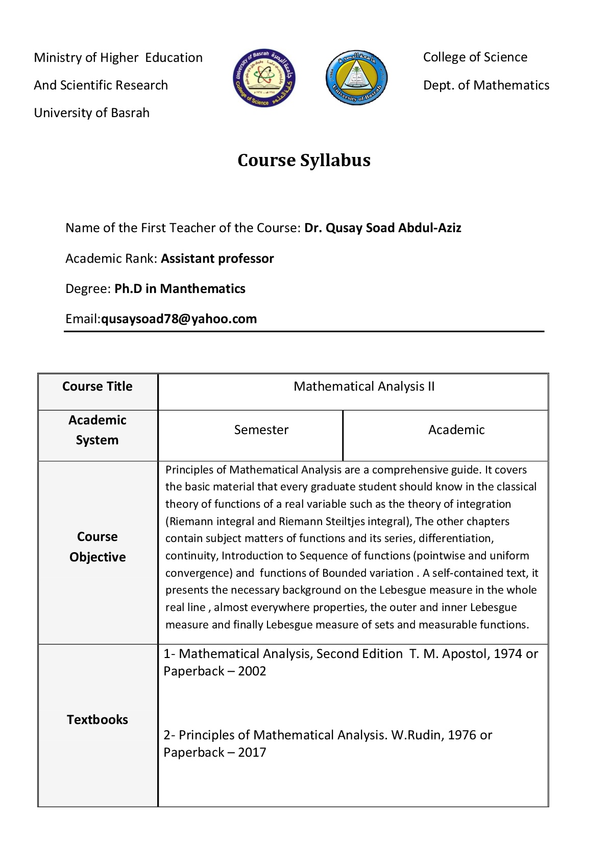 Course Syllabus R332 001